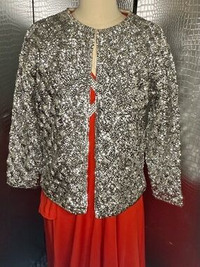 Silver Sequin Women's Jacket - Sparkling Evening Layer